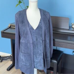 ECRU Suede Sleeveless V Neck Coastal Cowgirl Tank Top w/Cardigan 2 Piece Medium